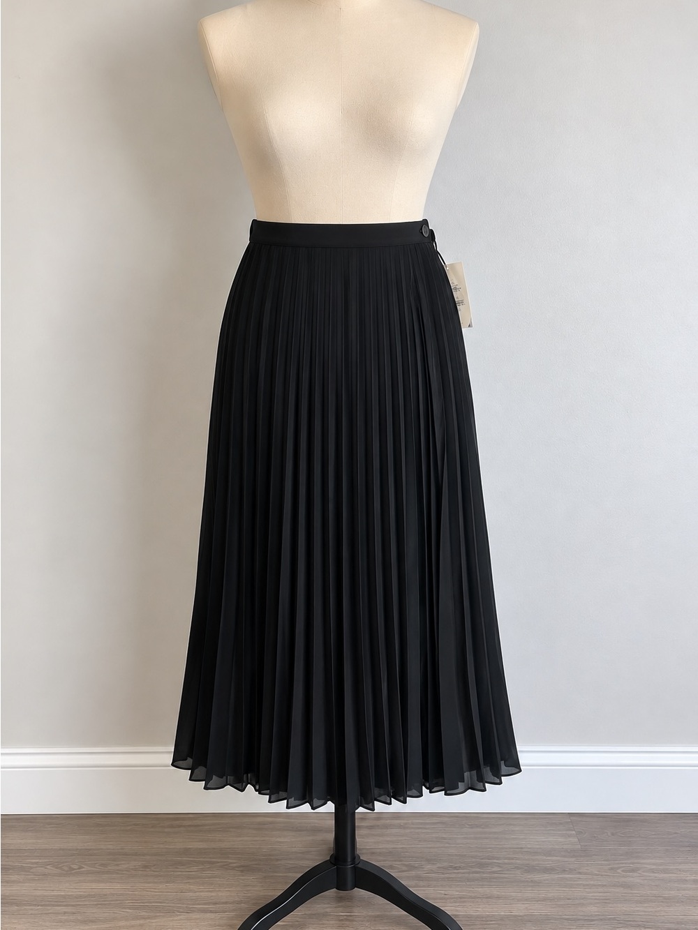 Vintage Maggie Barnes Black Pleated Midi Skirt 16W NWT Made in USA
